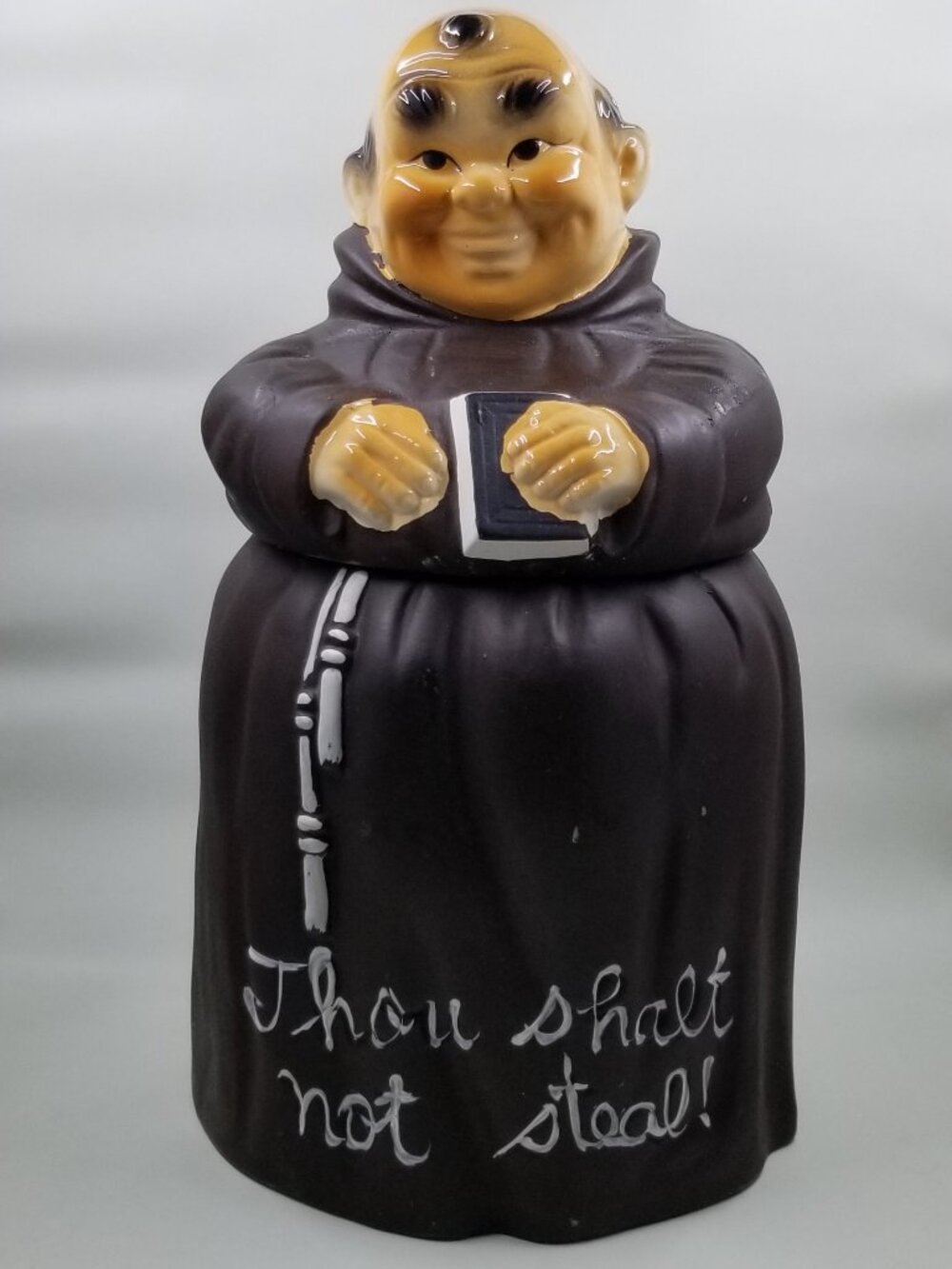 Thou Shalt Not Steal! Friar Tuck Monk Vintage Novelty Ceramic Cookie Jar (Japan)